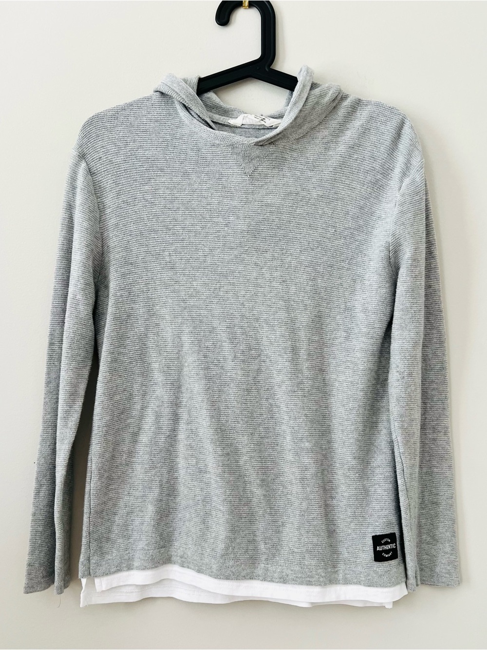 H&M Boys Casual Hooded Layered-Look Knit Top Light Gray Long Sleeve size 10-12y